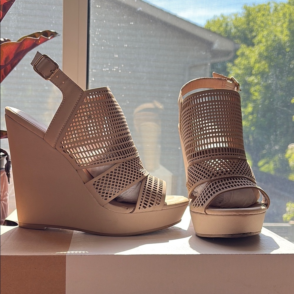 Elegant Beige Wedge Sandals